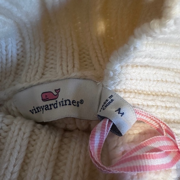 Vineyard Vines M Women’s Tipped Fisherman Mock Neck Sweater Cream Cable Knit - Picture 9 of 12